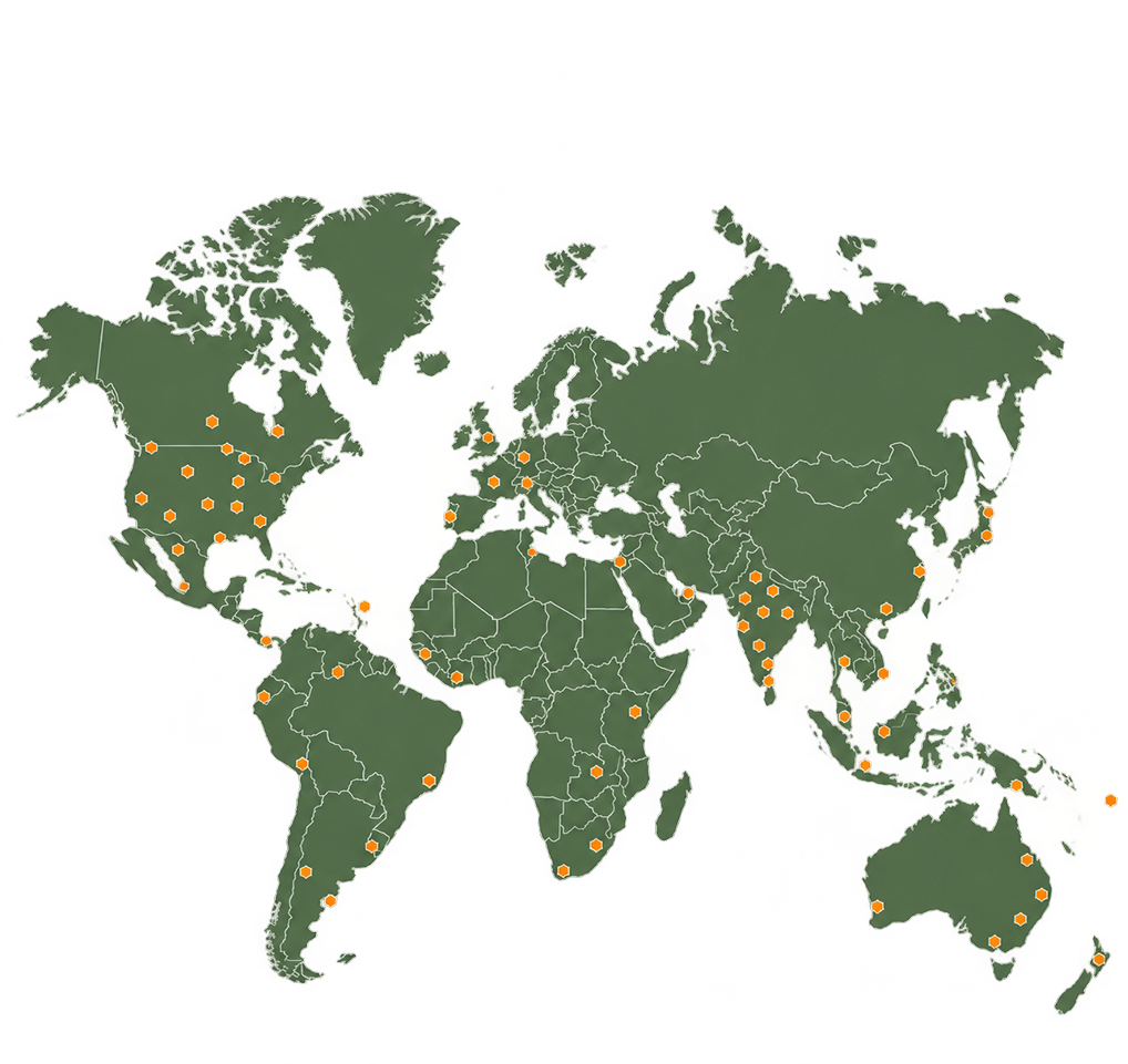 The Echo Network Global Reach Map with Orange Location Markers